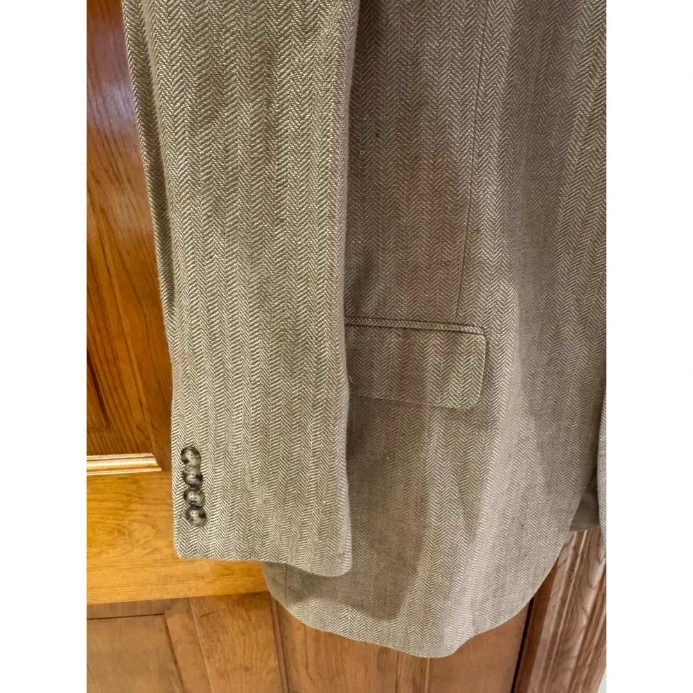 Jos A Bank 45% Silk 55% Linen Herringbone Sport Coat Blazer Mens 46L Tan‎